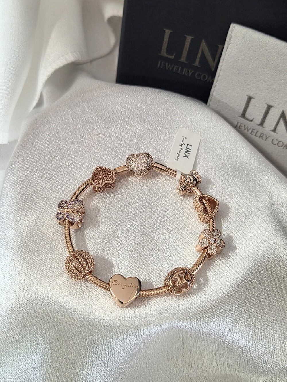 Linx Rose Gold Snake Chain Bracelet With Daughter Themed Charms